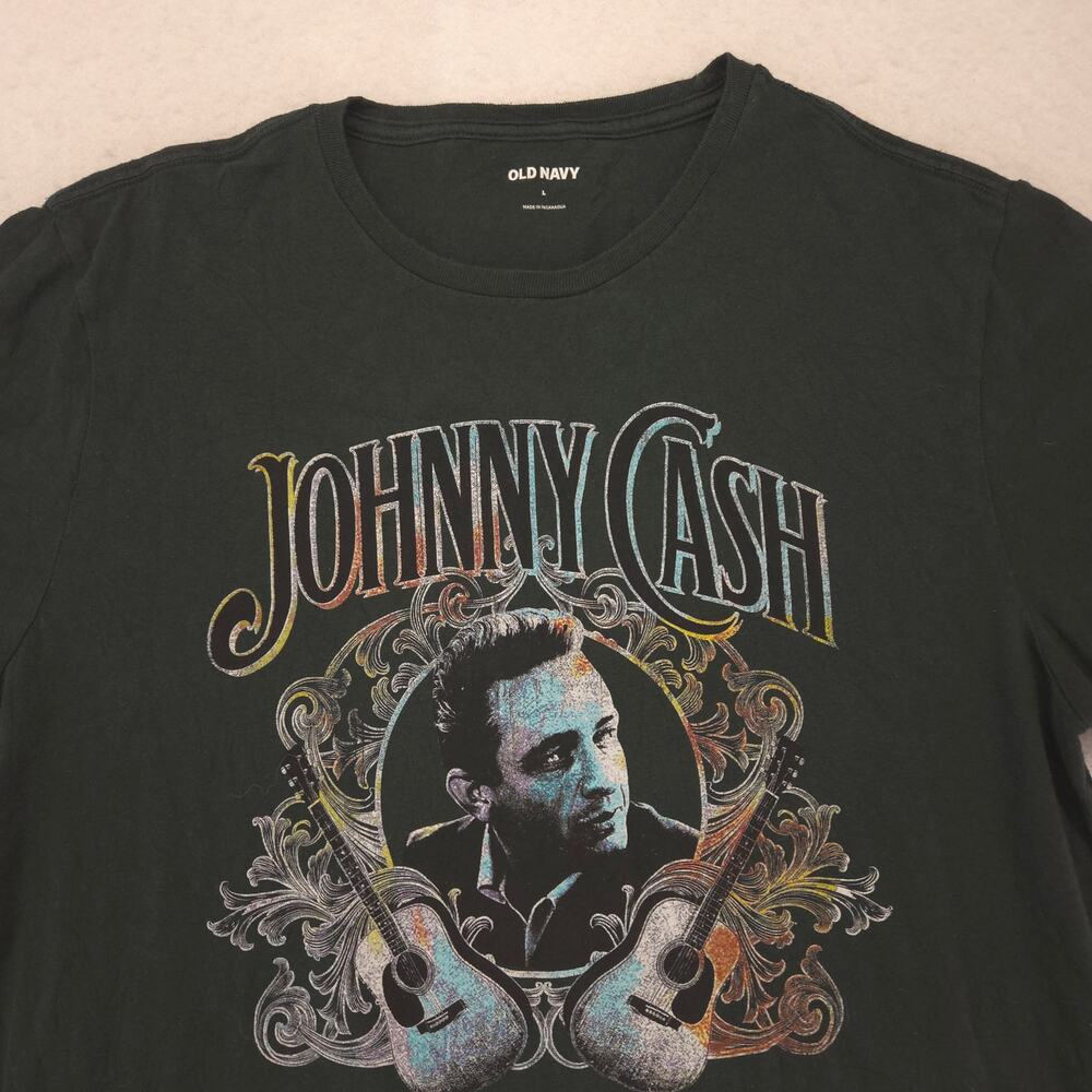 Johnny Cash Band Crew Neck Short Sleeve Graphic Shirt Mens Size Large L Green